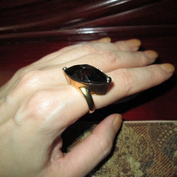 Large Marquise cut Smoky Brown CZ Cocktail ring with Pavé detail - Picture 11 of 11